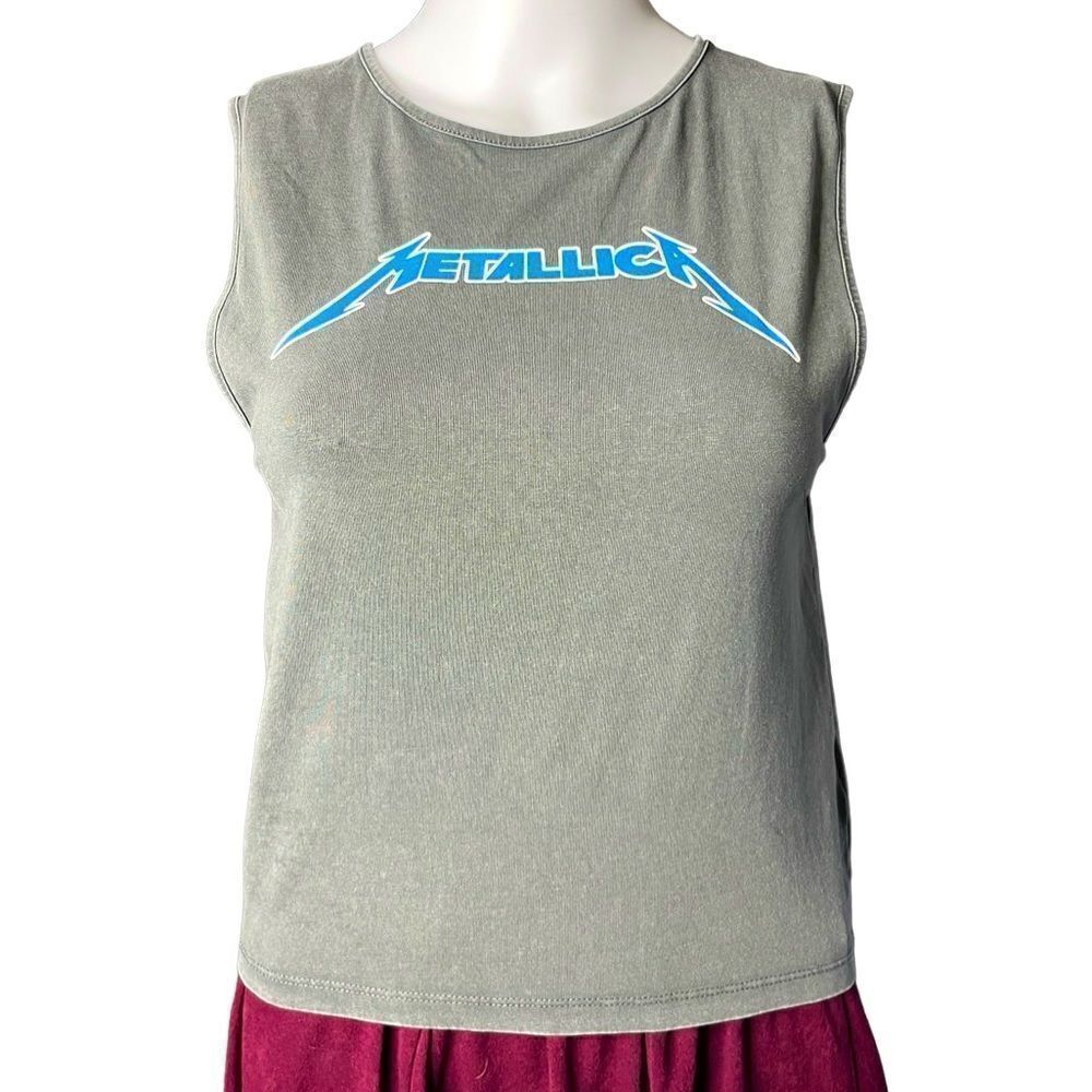 COTTON ON Metallica High Neck Muscle Tank Top Grey & Blue Size Large